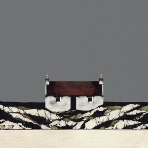 Ron  Lawson - Red Roof & Sheep Walking The Beach