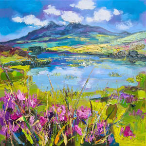 Judith I. Bridgland - Heather By Lily Ponds, Cuillins In The Distance
