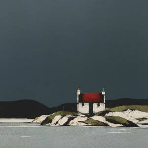 Ron  Lawson - Red Roof On The Coast (8x8inches, framed 16x16inches)