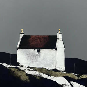 Ron  Lawson - Red Roof Uist Cottage (5x5inches, framed 13x13inches)