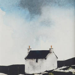 Ron  Lawson - Uist White House With Colour (8.5x7inches, framed 16.5x15inches)