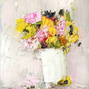 Alison McWhirter - Peony, Sunflower and Yarrow Against Oyster Pink
