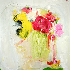 Alison McWhirter - Peony, Sunflower and Wildflowers Against Yellow Grey