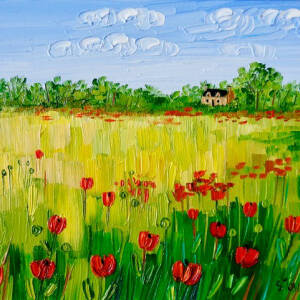 Sheila Fowler - Cottage and Poppies East Neuk