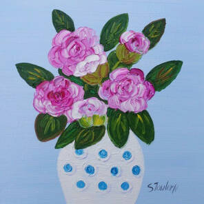 Sheila Fowler - Pink Roses in Spotted Vase