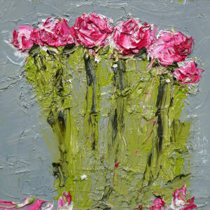 Alison McWhirter - Cerise Pink Peonies Against Slate Grey