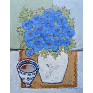 Alison  Dickson - Blue Anemones and a Patterned Bowl