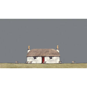 Ron  Lawson - Cottage and Sheep South Uist (12.5x22 inches, Framed 20.5x30 inches)