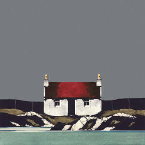 Ron  Lawson - Thunder Sky Red Roof (15x15 inches, Framed 23x23 inches)