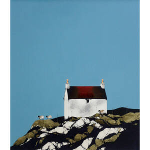 Ron  Lawson - Red Roof on The Edge (17x15 inches, Framed 25x23 inches)
