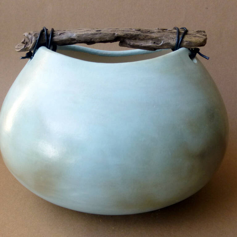 Anne Morrison - Blue Smoked Squat Pot with Driftwood