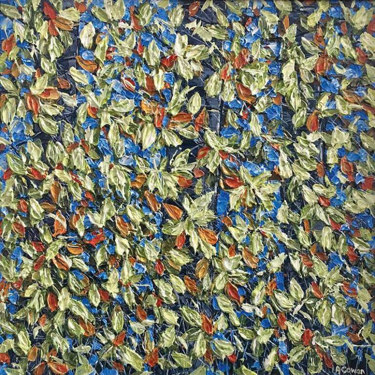 Alison Cowan - Lime Leaves on Blue