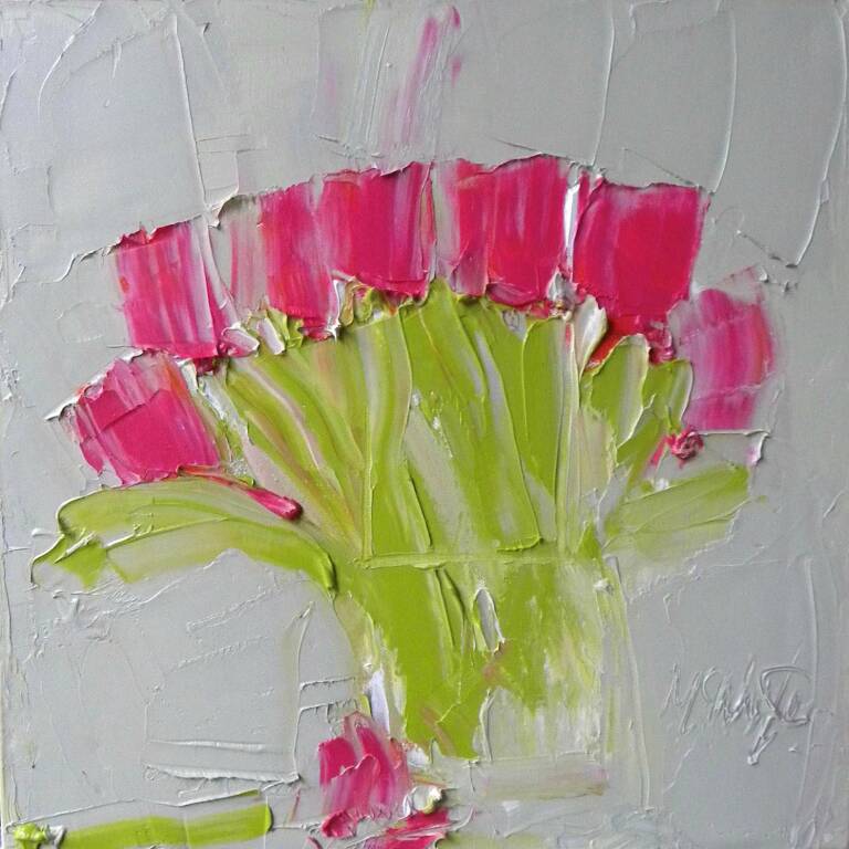 Alison McWhirter - Cerise Tulips Against Slate Grey