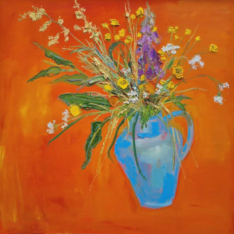 Judith I. Bridgland - Wildflowers In Blue Vase