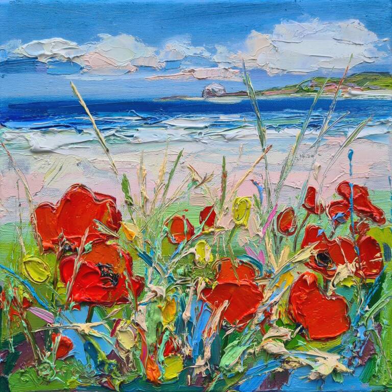 Judith I. Bridgland - Poppies In The Dunes, Bass Rock
