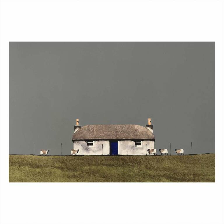 Ron  Lawson - Hebridean Blackhouse Blue Door (15x20inches, framed 23x28inches)