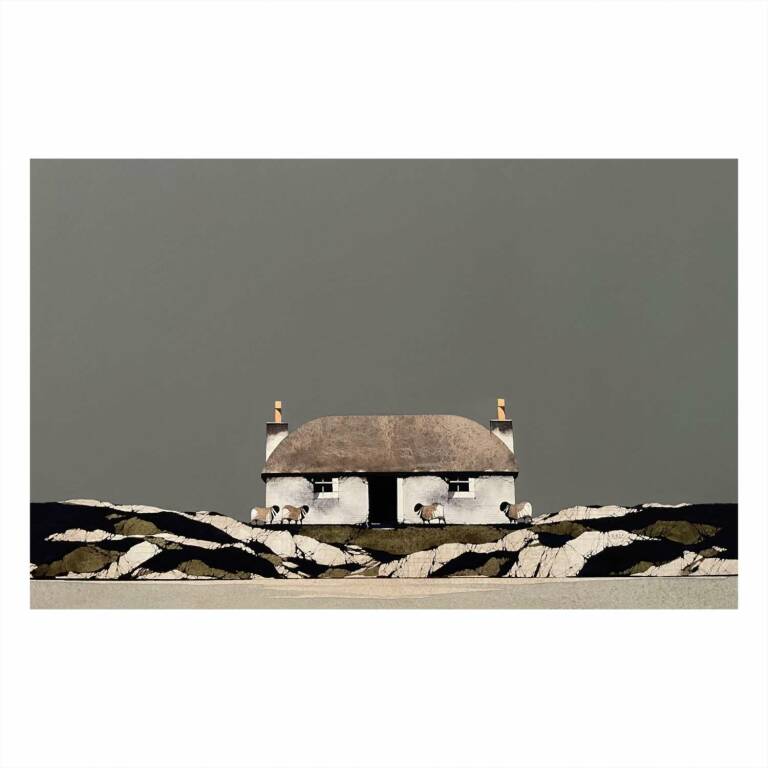 Ron  Lawson - Blackhouse On The Beach (12x19inches, framed 20x27inches)