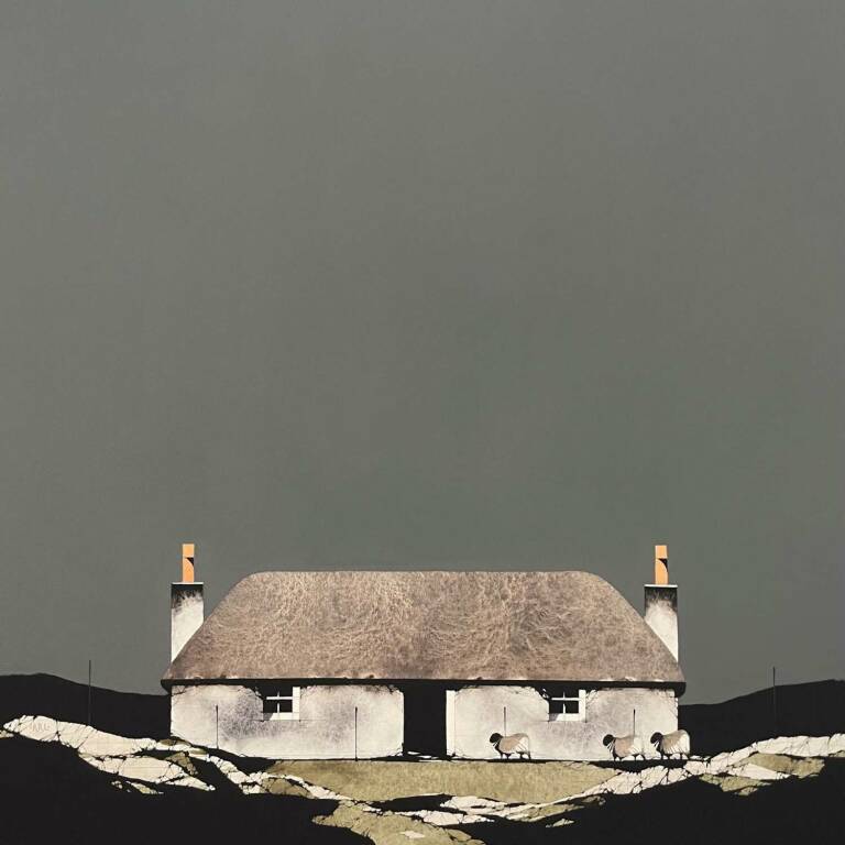 Ron  Lawson - Old Blackhouse, South Lochboisdale (18x18inches, framed 26x26inches)