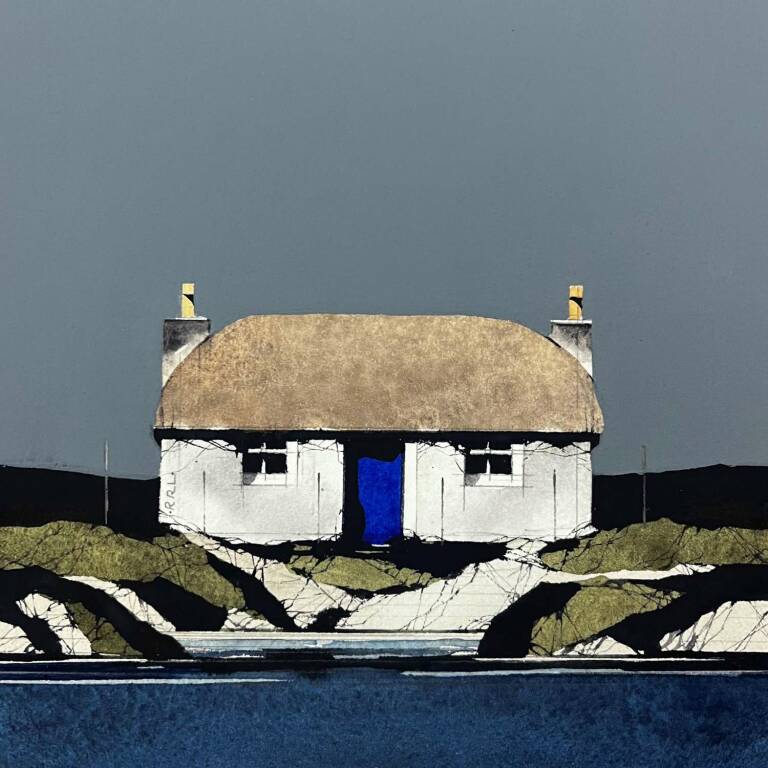 Ron  Lawson - Hebridean Thatched Cottage (5x5inches, framed 13x13inches)